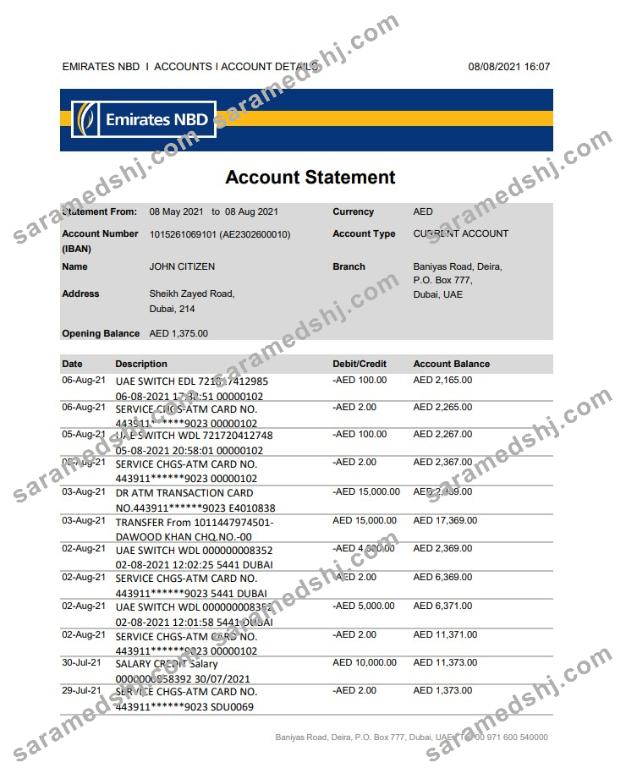 UAE Dubai Emirates NBD excel pdf